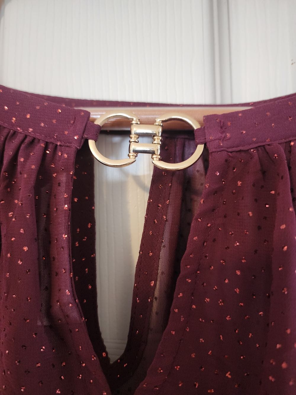 Jennifer Lopez Sheer, Shimmery Long-Sleeve Peasant Blouse in Plum - Picture 5 of 6